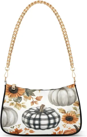 Shoulder Bags for Women Autumn Pumpkins and Fall Leaves Hobo Tote Handbag Small Clutch Purse with Zipper Closure
