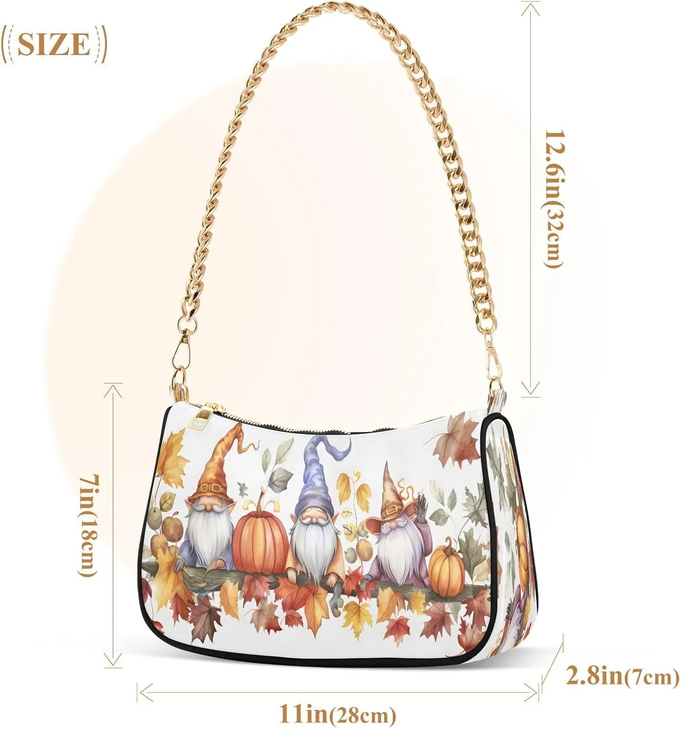 Shoulder Bags for Women Autumn Pumpkins and Fall Leaves Hobo Tote Handbag Small Clutch Purse with Zipper Closure