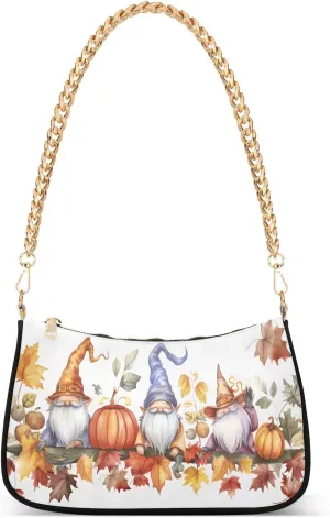 Shoulder Bags for Women Autumn Pumpkins and Fall Leaves Hobo Tote Handbag Small Clutch Purse with Zipper Closure