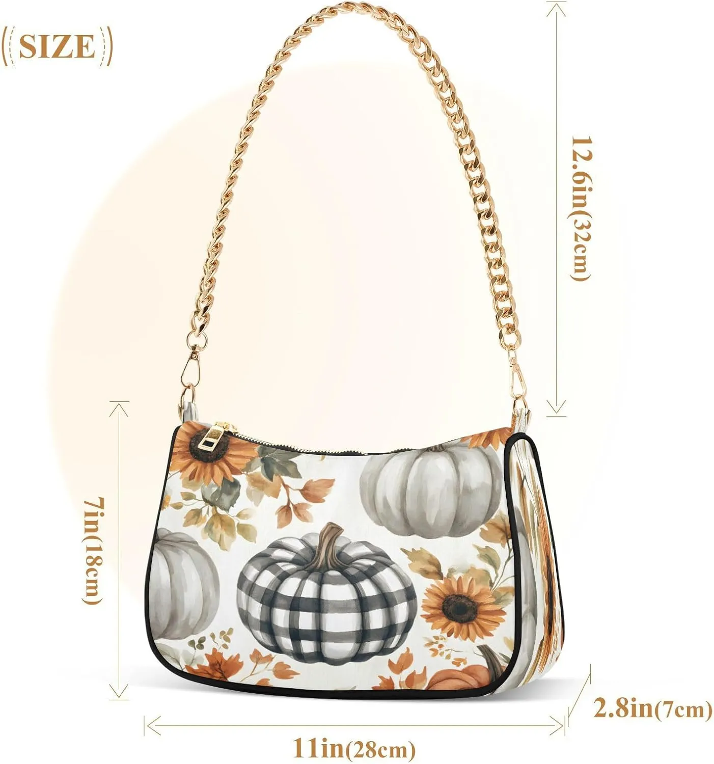 Shoulder Bags for Women Autumn Pumpkins and Fall Leaves Hobo Tote Handbag Small Clutch Purse with Zipper Closure