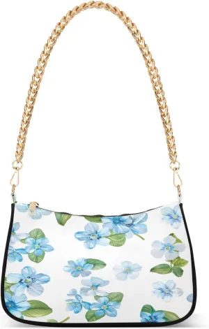 Shoulder Bags for Women Beautiful Watercolor Seamless Pattern Of White Forget-me-not Flowers Hobo Tote Handbag Small Clutch Purse with Zipper Closure4