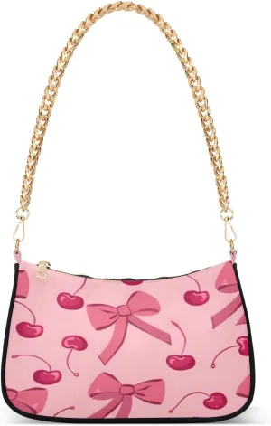 Shoulder Bags for Women Bow Cherry Hobo Tote Handbag Small Clutch Purse with Zipper Closure
