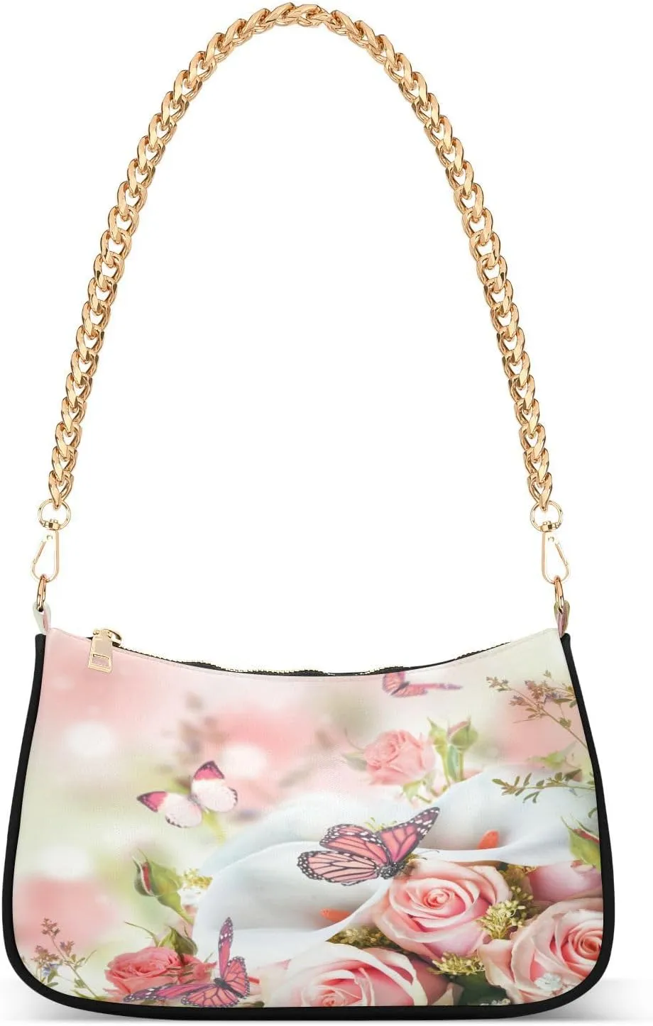 Shoulder Bags for Women Butterfly Floral Spring Hobo Tote Handbag Small Clutch Purse with Zipper Closure