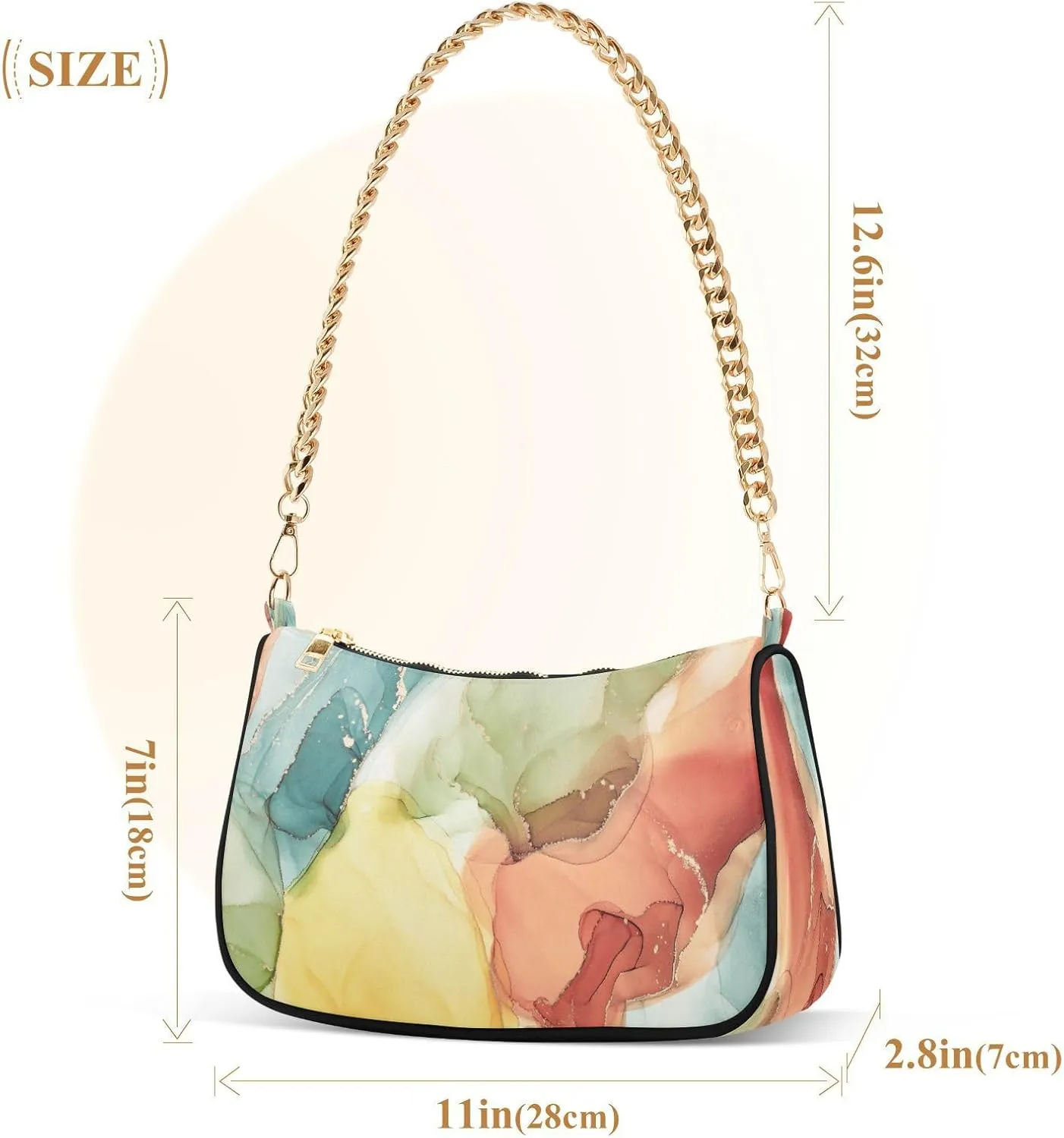 Shoulder Bags for Women Colorful Marble Texture Hobo Tote Handbag Small Clutch Purse with Zipper Closure