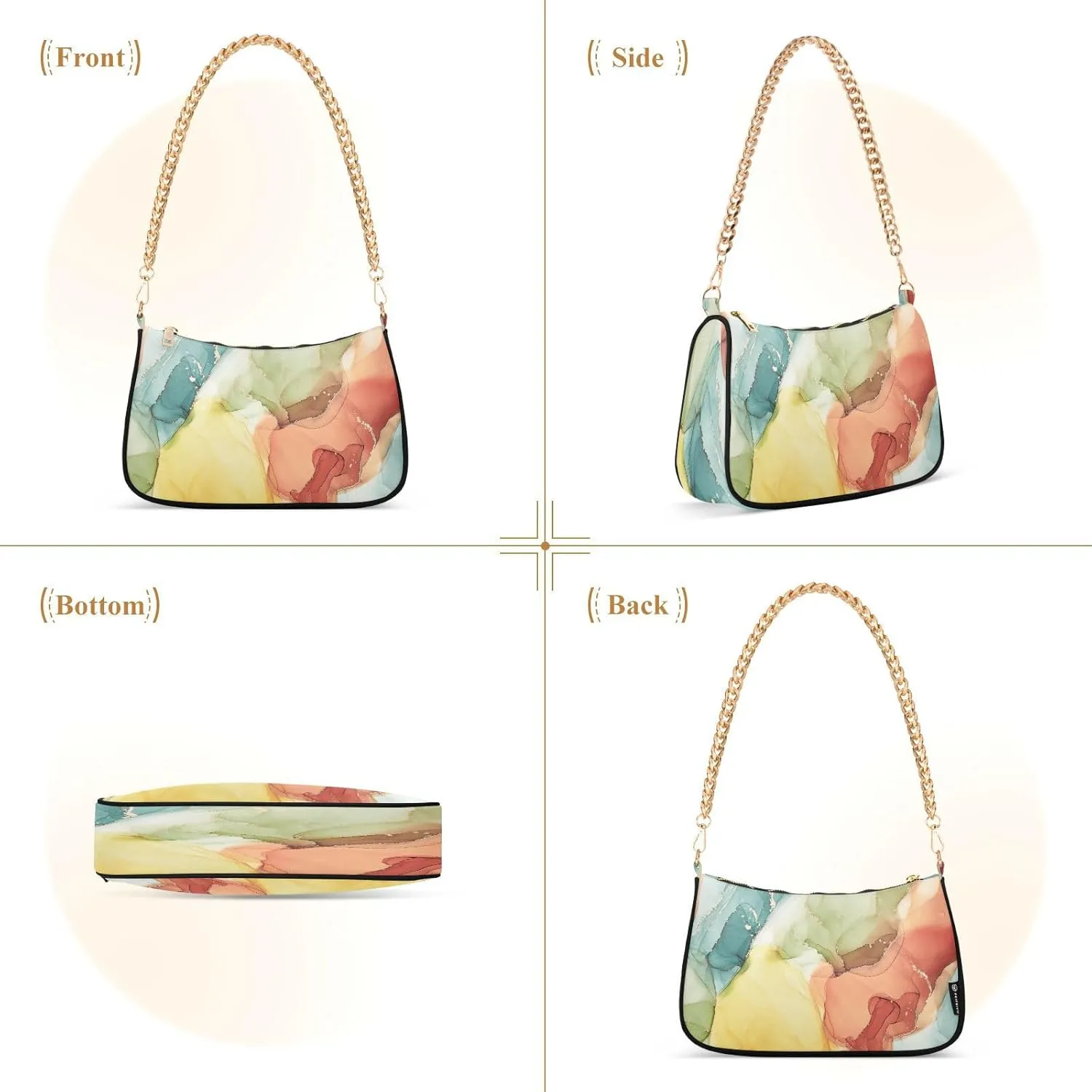 Shoulder Bags for Women Colorful Marble Texture Hobo Tote Handbag Small Clutch Purse with Zipper Closure