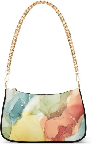 Shoulder Bags for Women Colorful Marble Texture Hobo Tote Handbag Small Clutch Purse with Zipper Closure