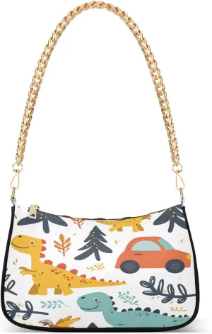 Shoulder Bags for Women Cute Dinosaurs08 Hobo Tote Handbag Small Clutch Purse with Zipper Closure