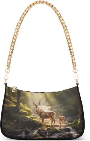 Shoulder Bags for Women Deer Forest Hobo Tote Handbag Small Clutch Purse with Zipper Closure