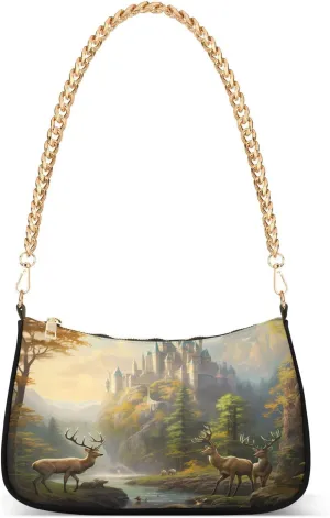 Shoulder Bags for Women Deer Forest01 Hobo Tote Handbag Small Clutch Purse with Zipper Closure