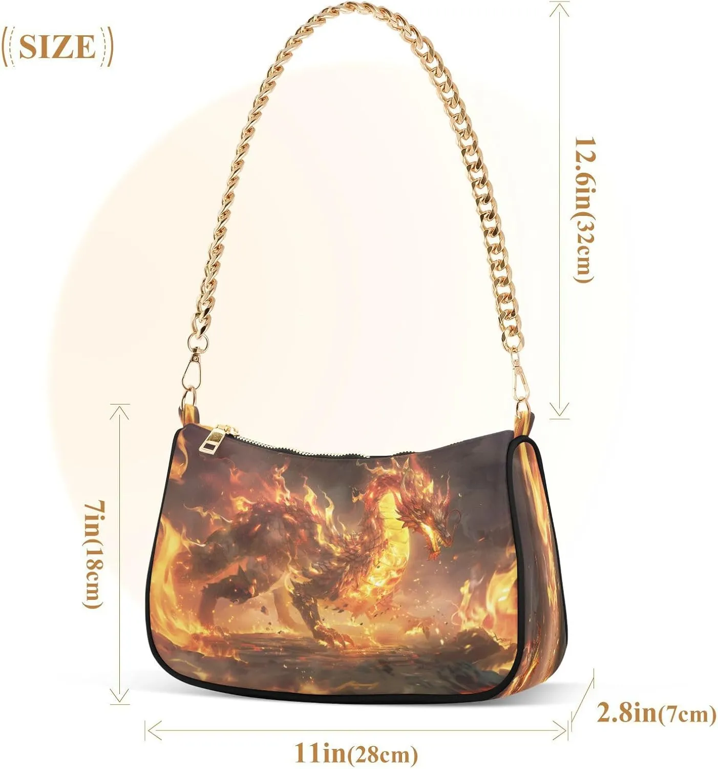 Shoulder Bags for Women Fire Water Dragon Hobo Tote Handbag Small Clutch Purse with Zipper Closure