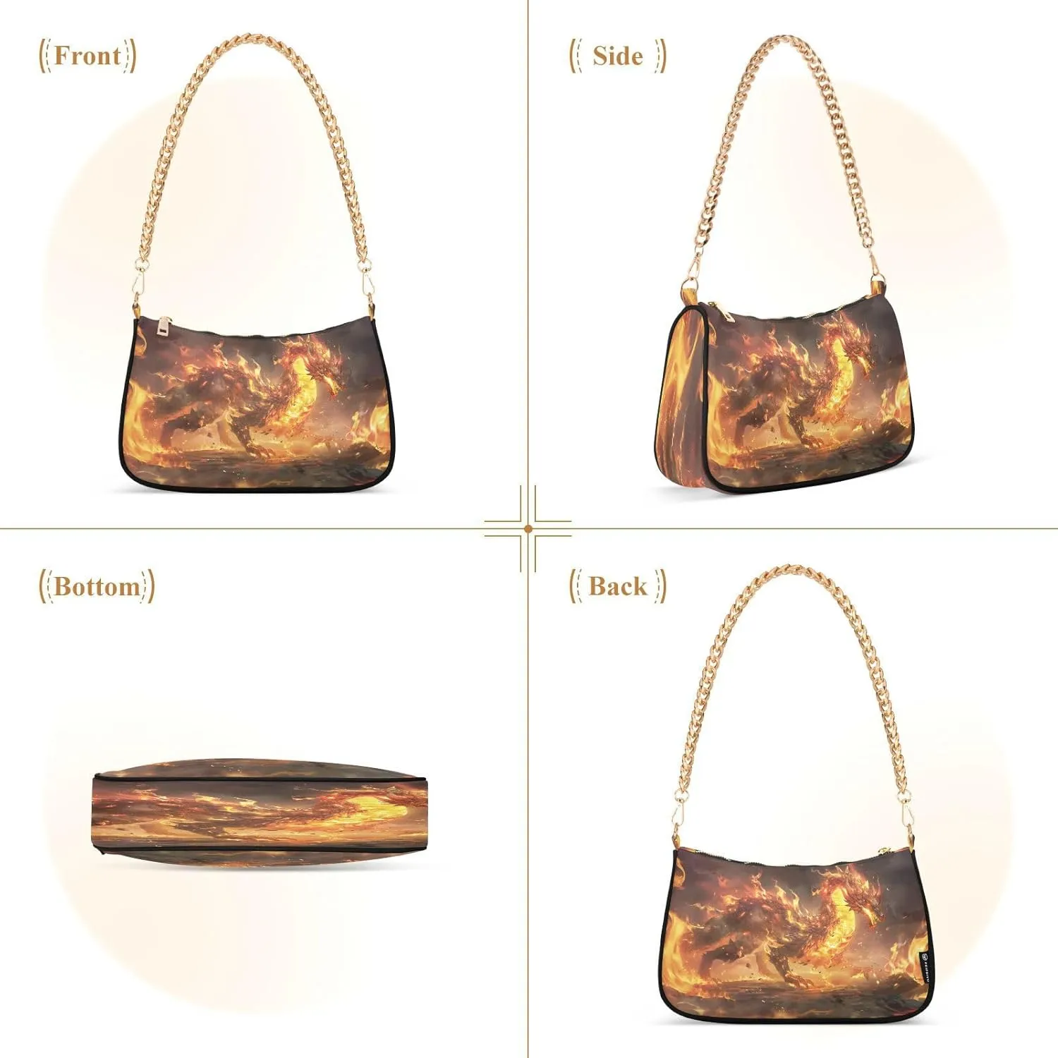 Shoulder Bags for Women Fire Water Dragon Hobo Tote Handbag Small Clutch Purse with Zipper Closure
