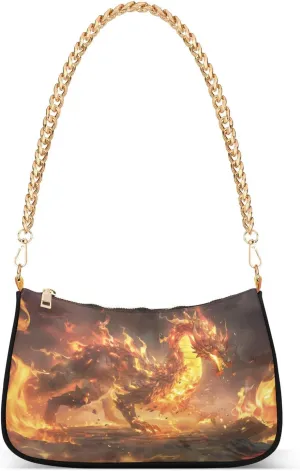 Shoulder Bags for Women Fire Water Dragon Hobo Tote Handbag Small Clutch Purse with Zipper Closure