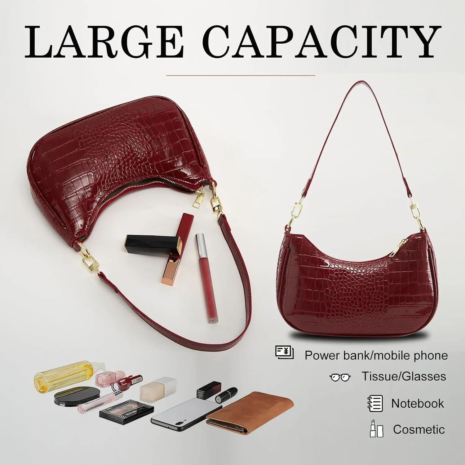 Shoulder Bags for Women Leather Cute Hobo Tote Handbag Under the Arm Purses Mini Clutch Purse with Zipper Closure