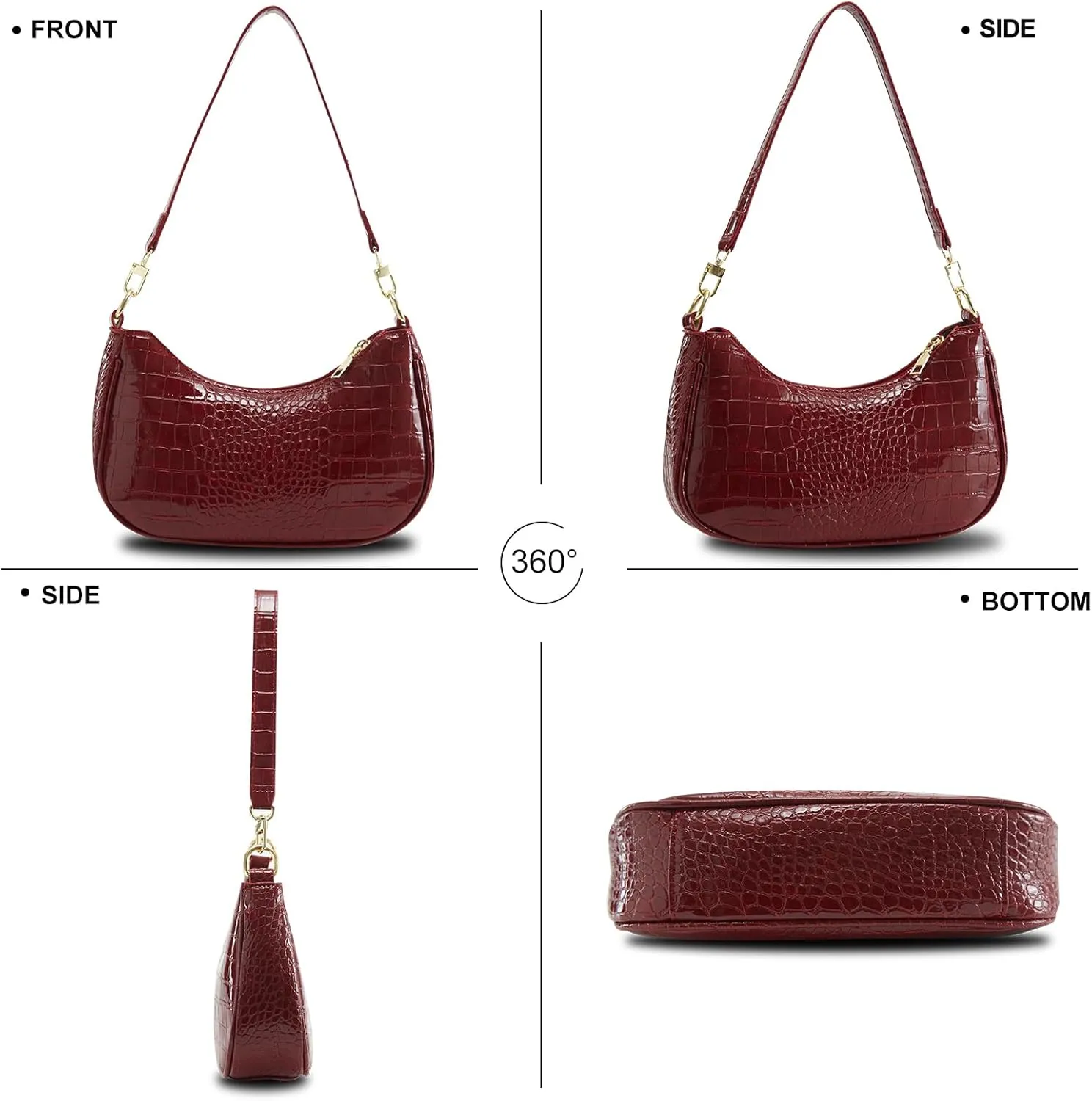 Shoulder Bags for Women Leather Cute Hobo Tote Handbag Under the Arm Purses Mini Clutch Purse with Zipper Closure