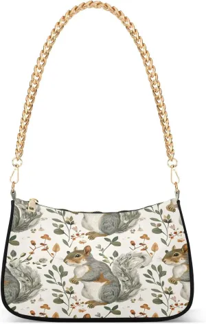 Shoulder Bags for Women Many Squirrel Hobo Tote Handbag Small Clutch Purse with Zipper Closure