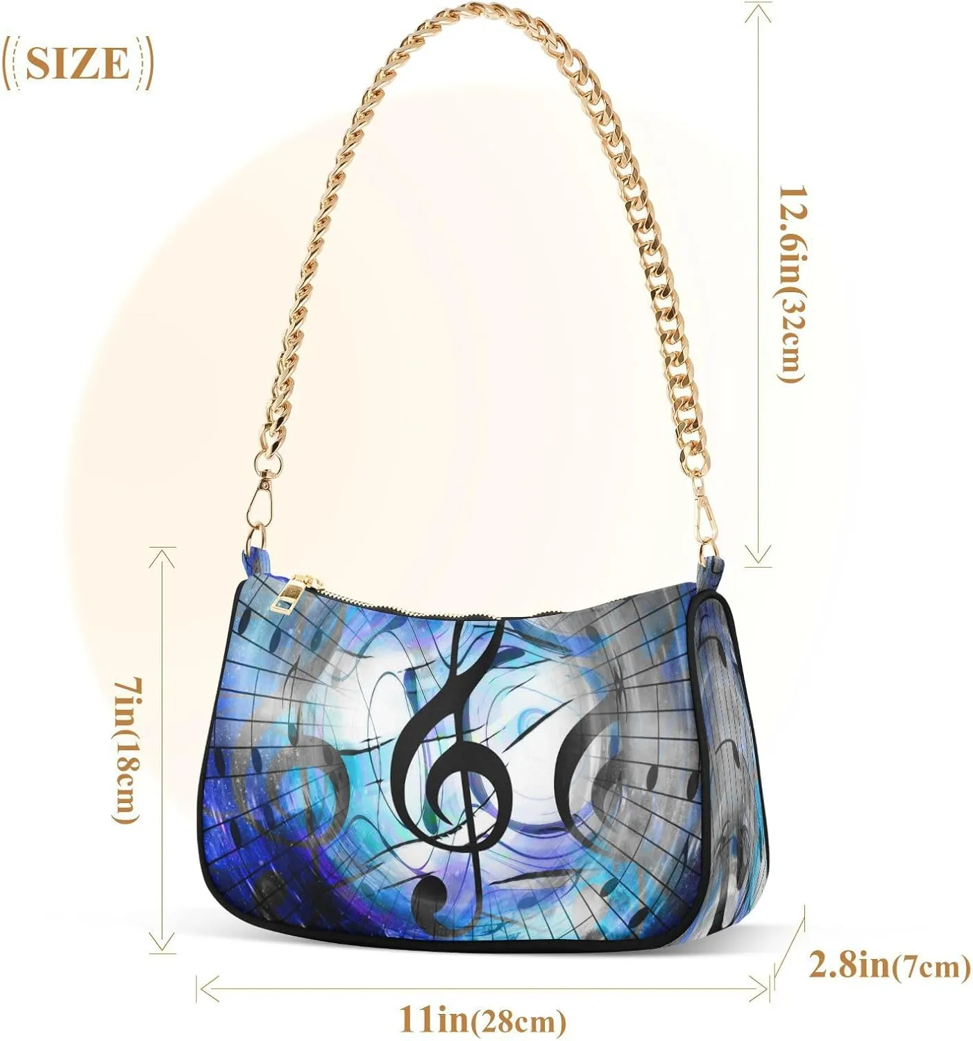 Shoulder Bags for Women Music Notes Piano Hobo Tote Handbag Small Clutch Purse with Zipper Closure