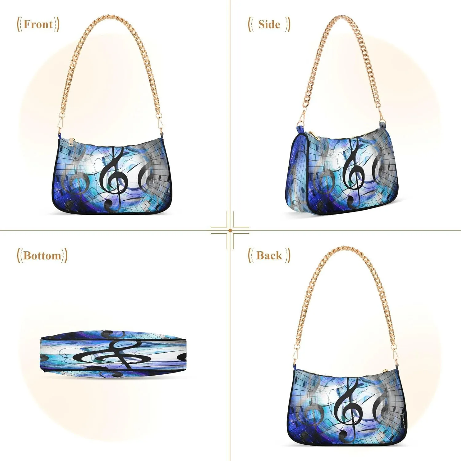 Shoulder Bags for Women Music Notes Piano Hobo Tote Handbag Small Clutch Purse with Zipper Closure
