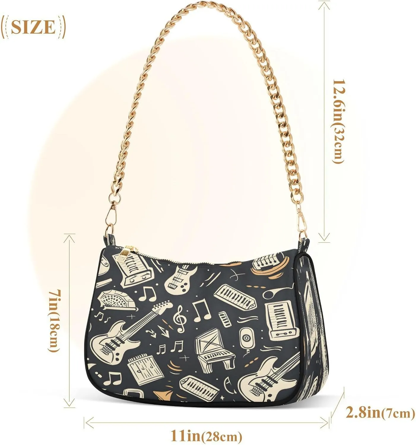 Shoulder Bags for Women Music Notes Piano Hobo Tote Handbag Small Clutch Purse with Zipper Closure