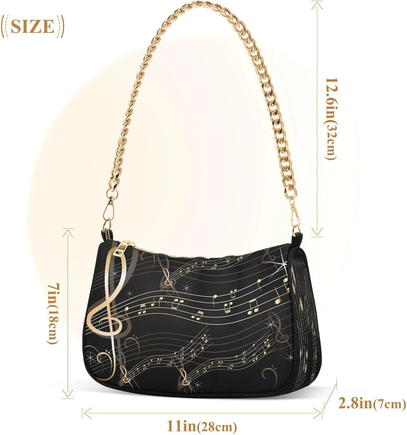 Shoulder Bags for Women Music Notes Piano Hobo Tote Handbag Small Clutch Purse with Zipper Closure