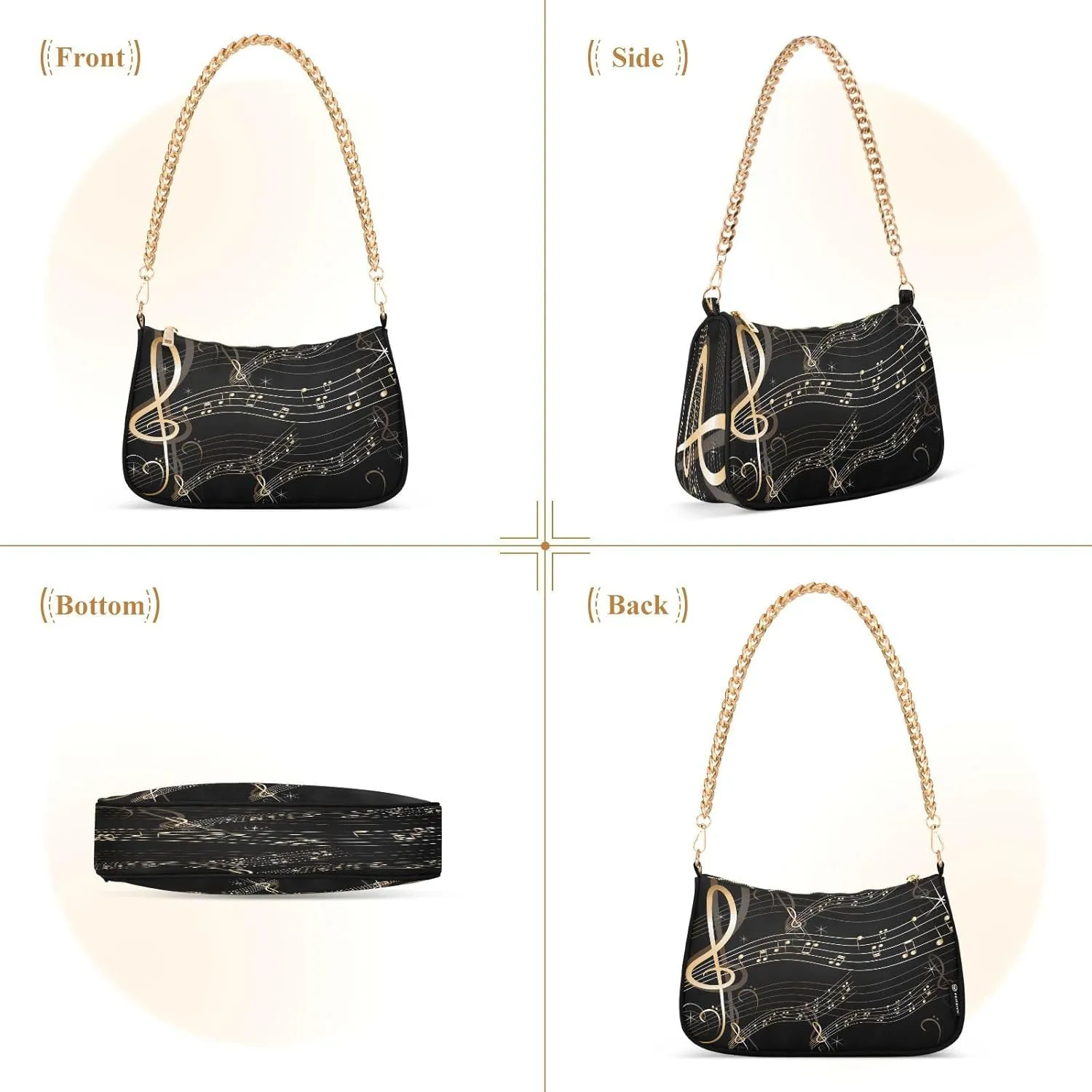 Shoulder Bags for Women Music Notes Piano Hobo Tote Handbag Small Clutch Purse with Zipper Closure