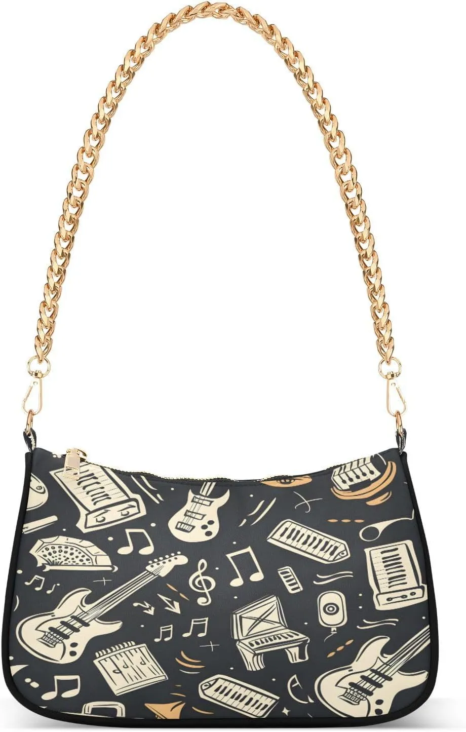 Shoulder Bags for Women Music Notes Piano Hobo Tote Handbag Small Clutch Purse with Zipper Closure