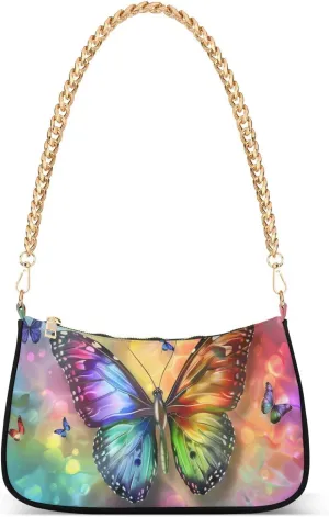 Shoulder Bags for Women Profile Title with Rainbow Butterfly and Gray Hobo Tote Handbag Small Clutch Purse with Zipper Closure