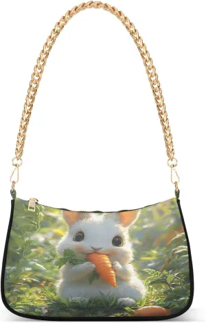 Shoulder Bags for Women Rabbit Eating Carrot Hobo Tote Handbag Small Clutch Purse with Zipper Closure