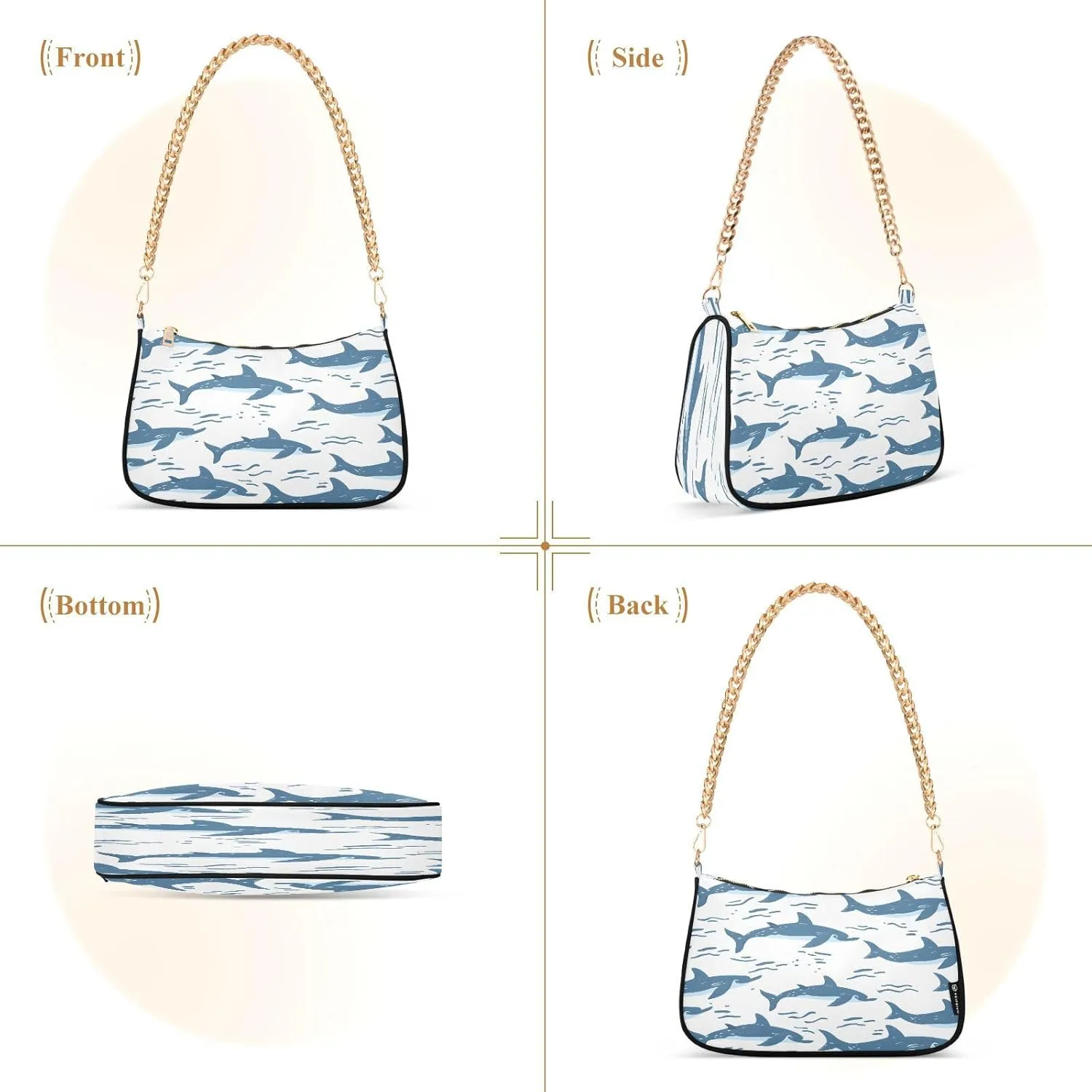 Shoulder Bags for Women Shark Hobo Tote Handbag Small Clutch Purse with Zipper Closure