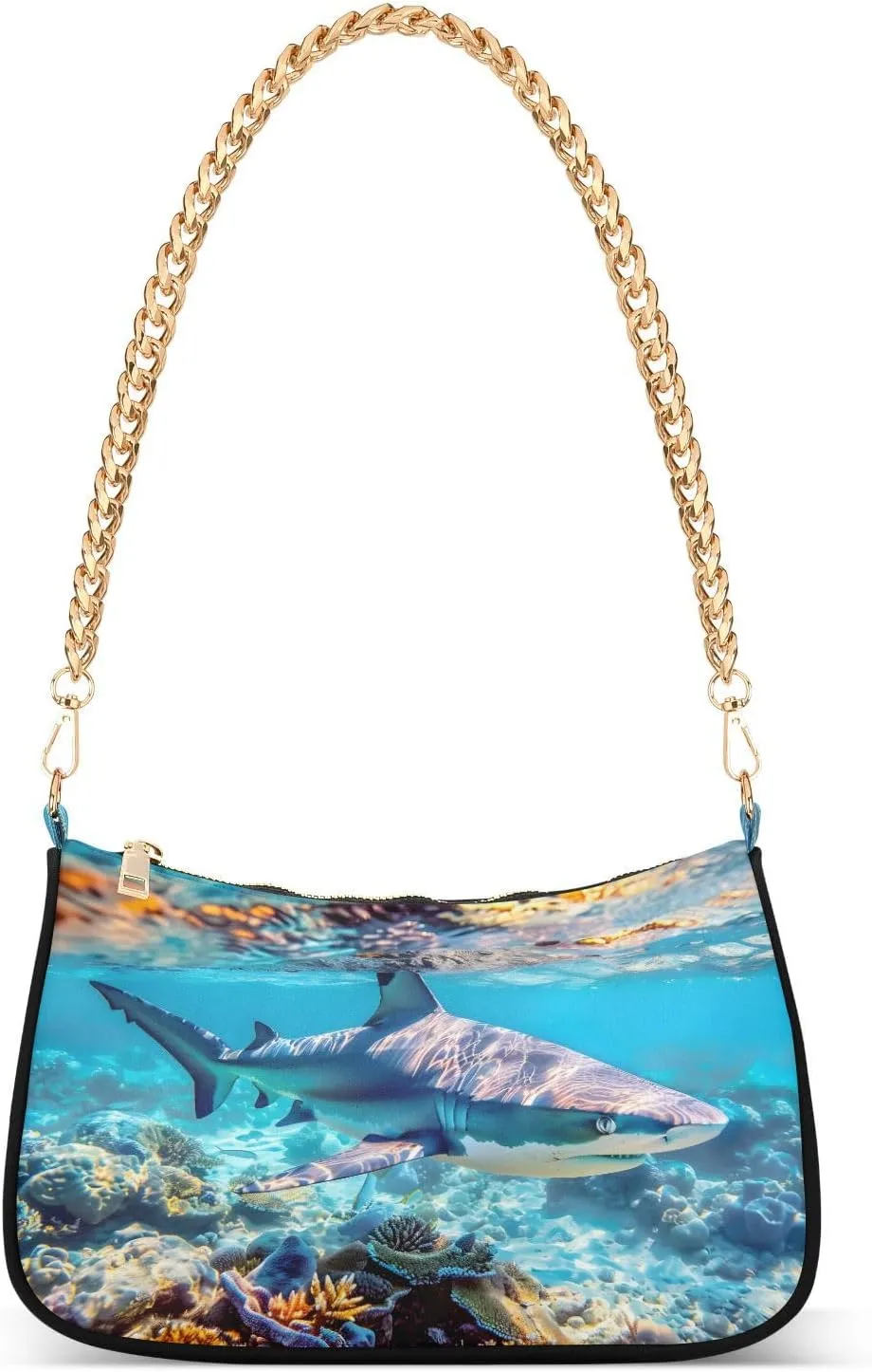 Shoulder Bags for Women Shark Hobo Tote Handbag Small Clutch Purse with Zipper Closure