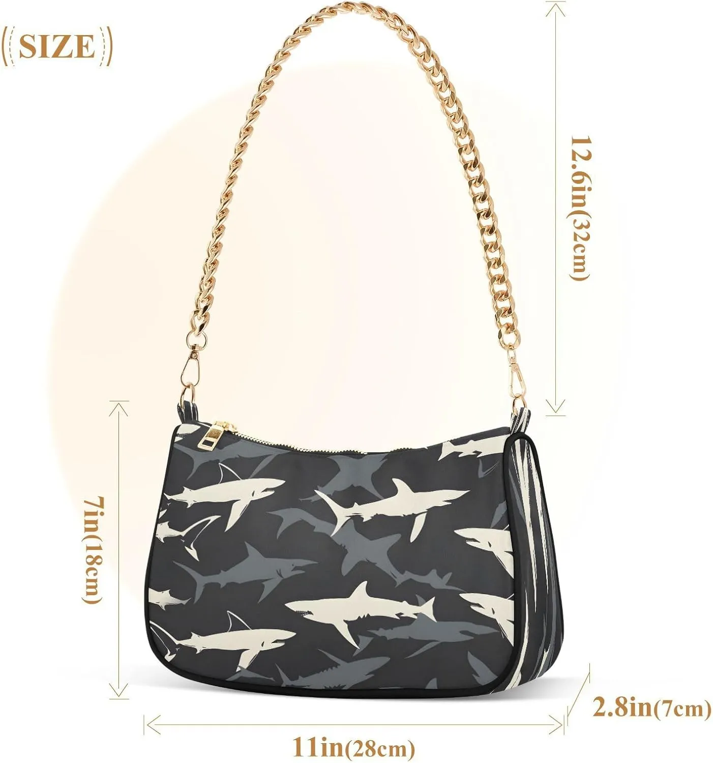 Shoulder Bags for Women Shark Hobo Tote Handbag Small Clutch Purse with Zipper Closure