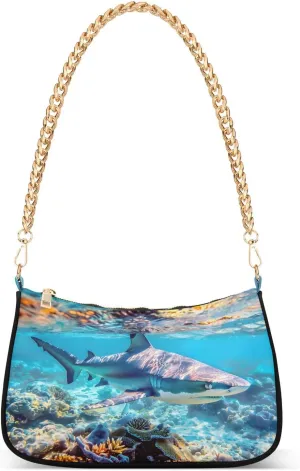 Shoulder Bags for Women Shark Hobo Tote Handbag Small Clutch Purse with Zipper Closure