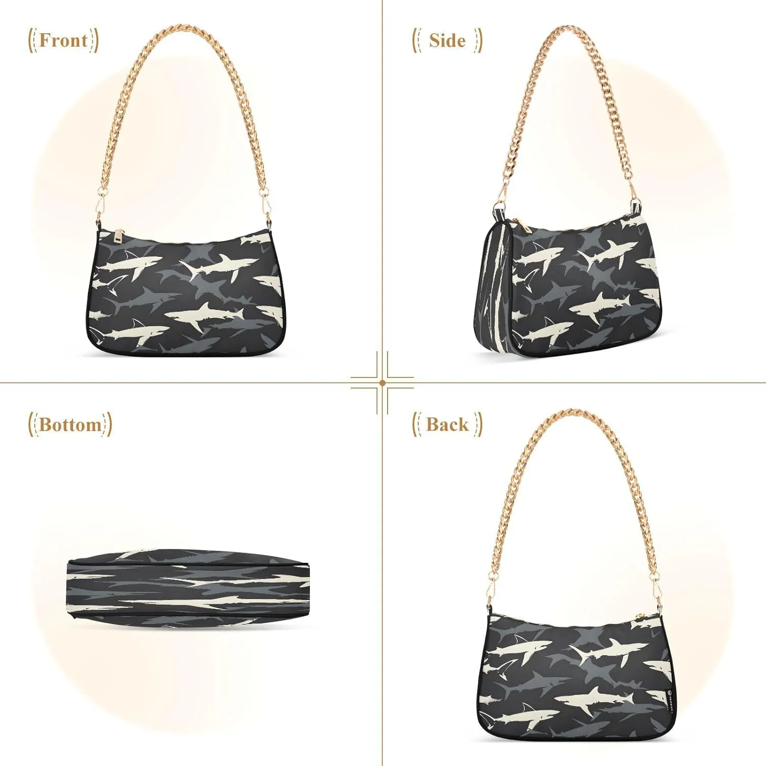 Shoulder Bags for Women Shark Hobo Tote Handbag Small Clutch Purse with Zipper Closure
