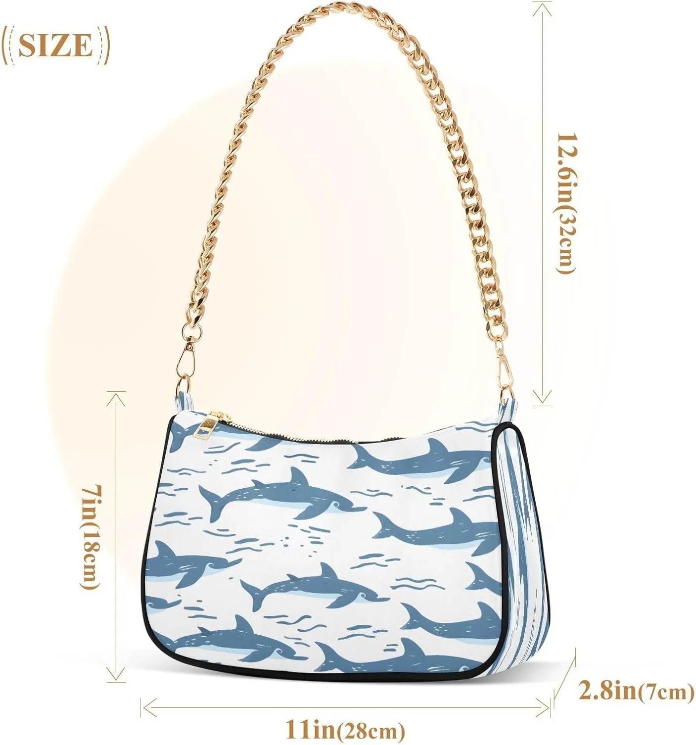 Shoulder Bags for Women Shark Hobo Tote Handbag Small Clutch Purse with Zipper Closure