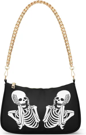 Shoulder Bags for Women Skeleton Skull and Rose Flowers Hobo Tote Handbag Small Clutch Purse with Zipper Closure
