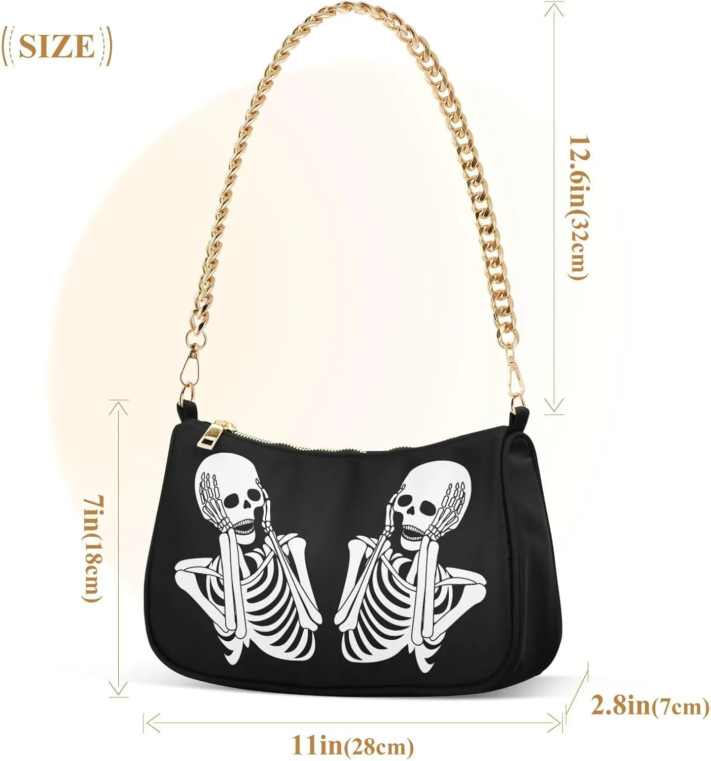 Shoulder Bags for Women Skeleton Skull and Rose Flowers Hobo Tote Handbag Small Clutch Purse with Zipper Closure