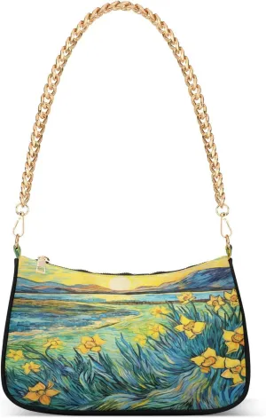 Shoulder Bags for Women Spring Daffodil Flowers Field Hobo Tote Handbag Small Clutch Purse with Zipper Closure