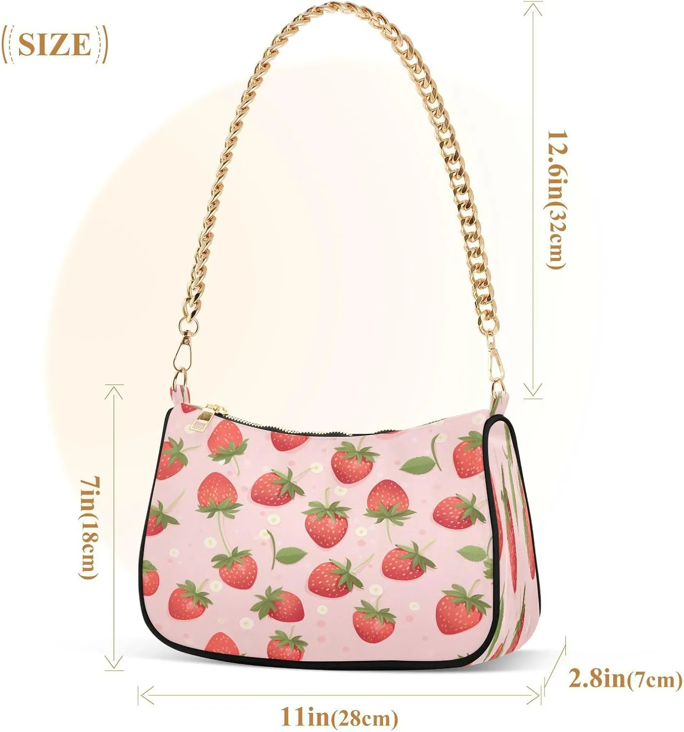 Shoulder Bags for Women Strawberry Hobo Tote Handbag Small Clutch Purse with Zipper Closure