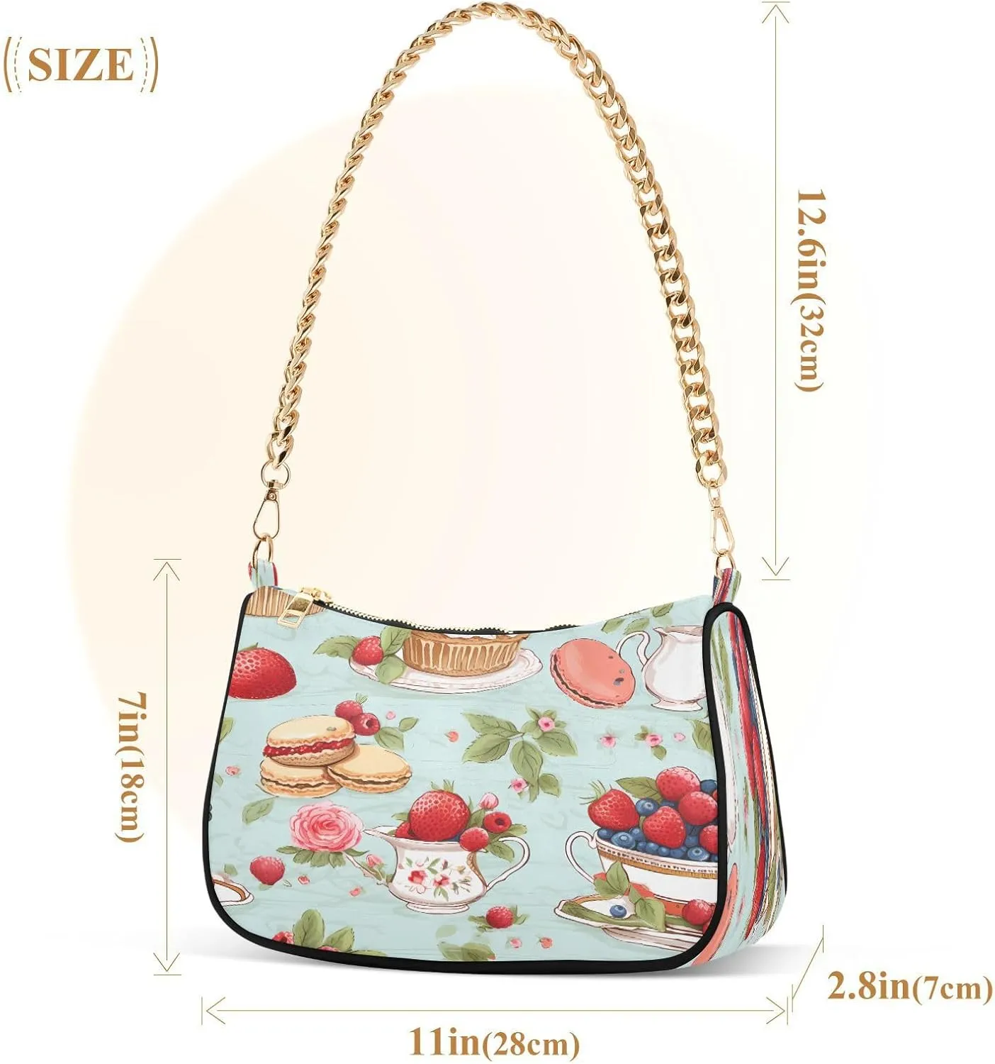 Shoulder Bags for Women Strawberry Hobo Tote Handbag Small Clutch Purse with Zipper Closure