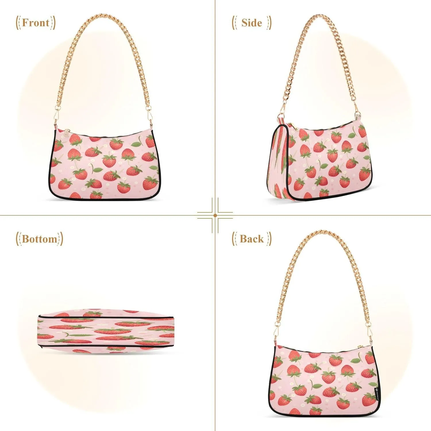 Shoulder Bags for Women Strawberry Hobo Tote Handbag Small Clutch Purse with Zipper Closure