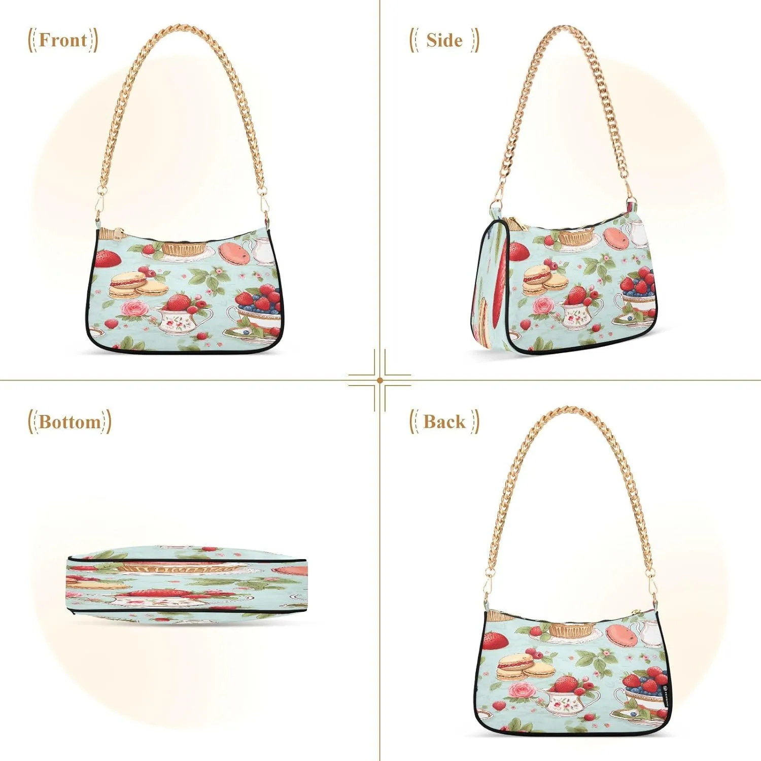 Shoulder Bags for Women Strawberry Hobo Tote Handbag Small Clutch Purse with Zipper Closure