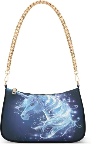 Shoulder Bags for Women Unicorn Surrounded by Magic Hobo Tote Handbag Small Clutch Purse with Zipper Closure