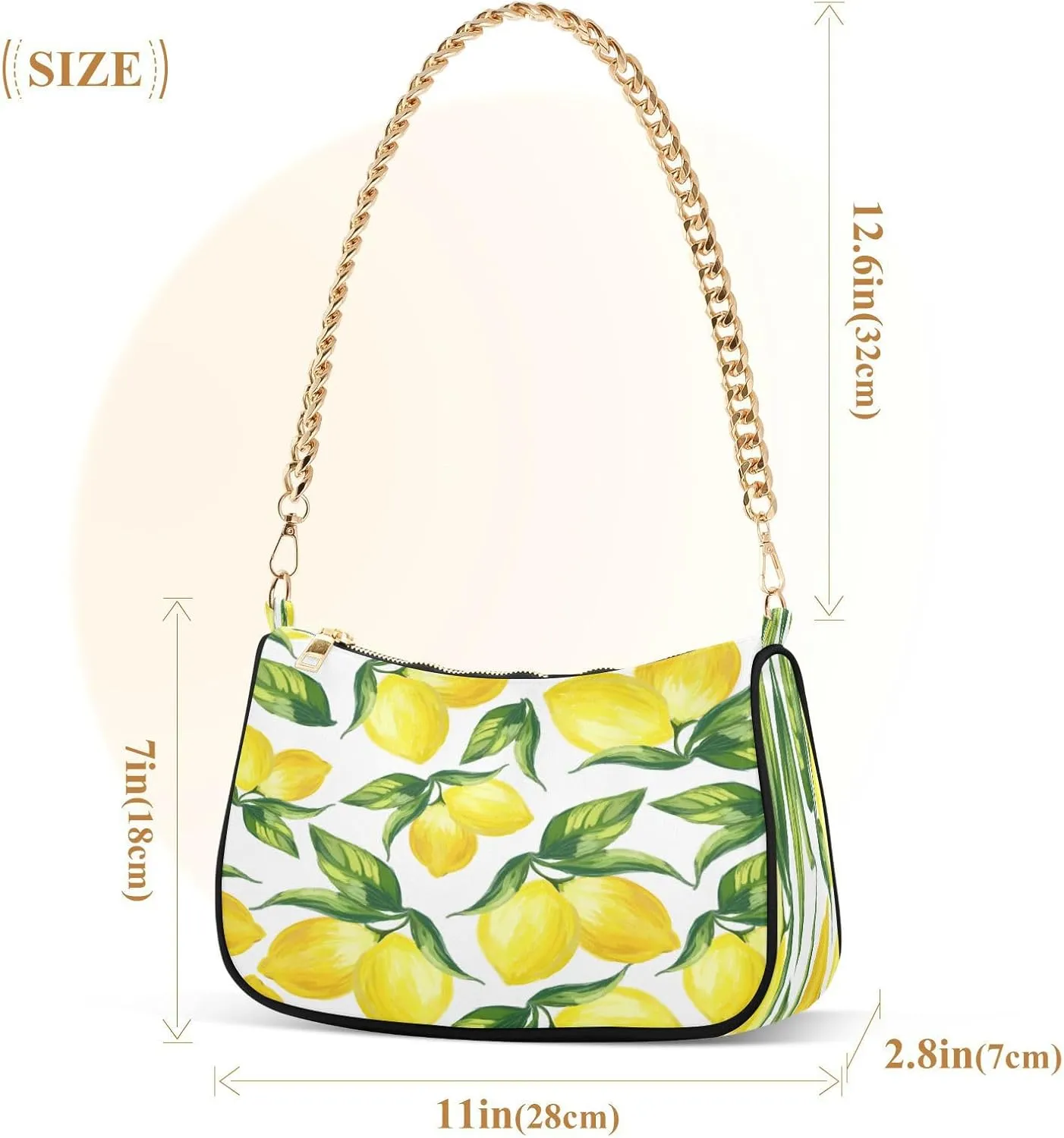 Shoulder Bags for Women Vintage Yellow Lemon Fruit and Blue Print Hobo Tote Handbag Small Clutch Purse with Zipper Closure