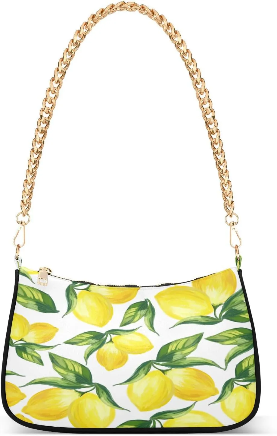Shoulder Bags for Women Vintage Yellow Lemon Fruit and Blue Print Hobo Tote Handbag Small Clutch Purse with Zipper Closure