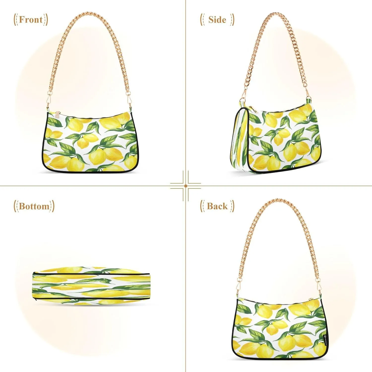 Shoulder Bags for Women Vintage Yellow Lemon Fruit and Blue Print Hobo Tote Handbag Small Clutch Purse with Zipper Closure