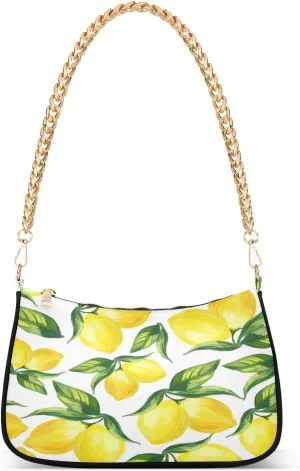 Shoulder Bags for Women Vintage Yellow Lemon Fruit and Blue Print Hobo Tote Handbag Small Clutch Purse with Zipper Closure