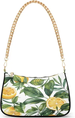 Shoulder Bags for Women Vintage Yellow Lemon Fruit and Blue Print Hobo Tote Handbag Small Clutch Purse with Zipper Closure