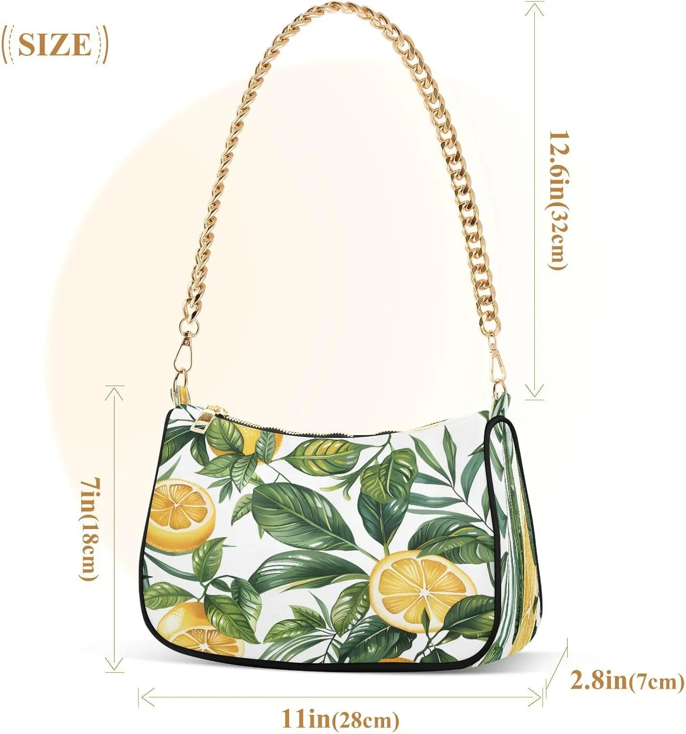 Shoulder Bags for Women Vintage Yellow Lemon Fruit and Blue Print Hobo Tote Handbag Small Clutch Purse with Zipper Closure