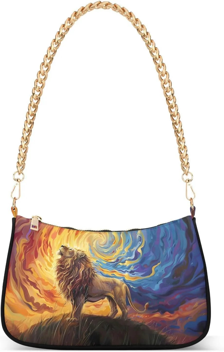 Shoulder Bags for Women Vortex A Magnificent Lion Standing in The Vibrant Sunrise Background Hobo Tote Handbag Small Clutch Purse with Zipper Closure