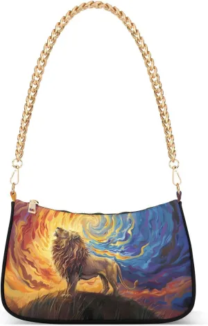 Shoulder Bags for Women Vortex A Magnificent Lion Standing in The Vibrant Sunrise Background Hobo Tote Handbag Small Clutch Purse with Zipper Closure