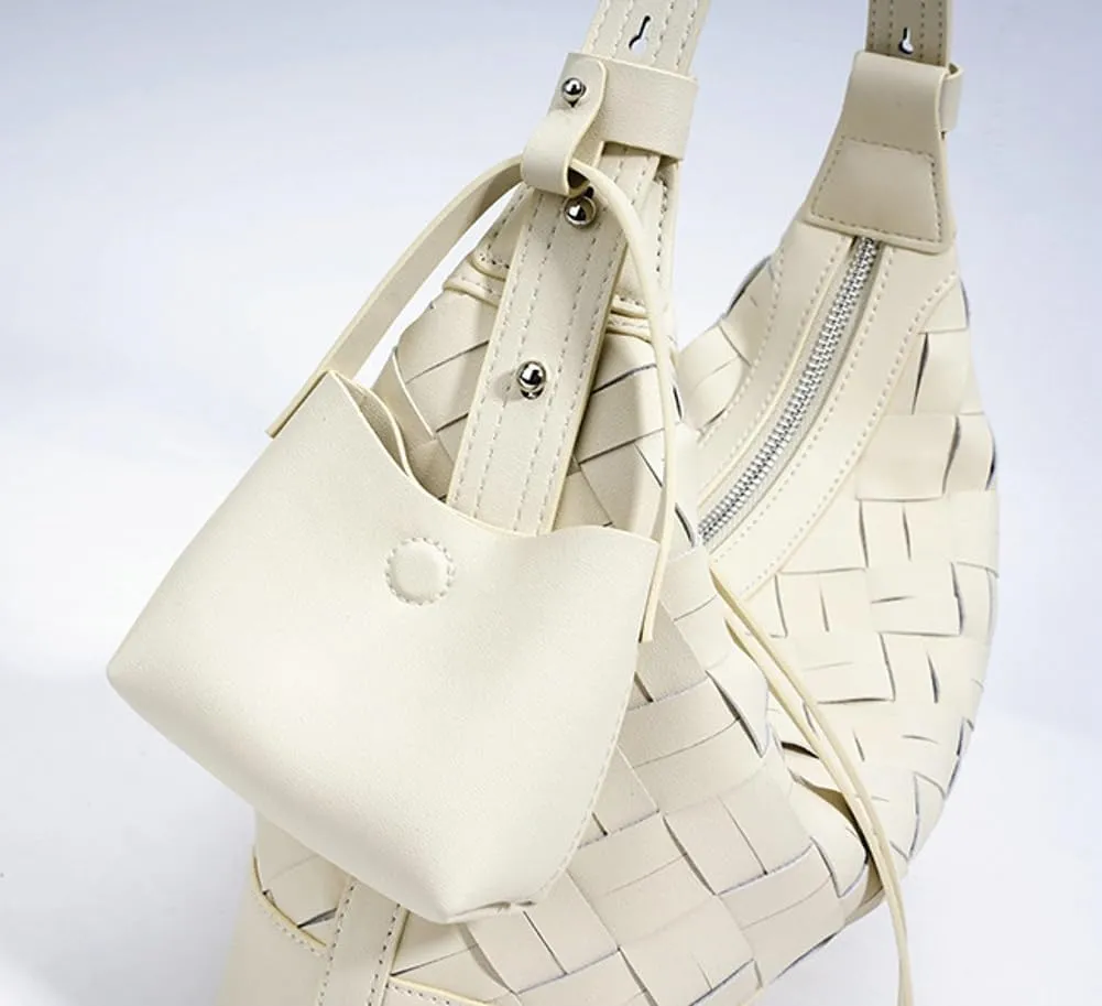 Shoulder Bags for Women Woven Leather Crossbody Bags Clutch Hobo Handbag Trendy Crescent Bag Work Travel Daily